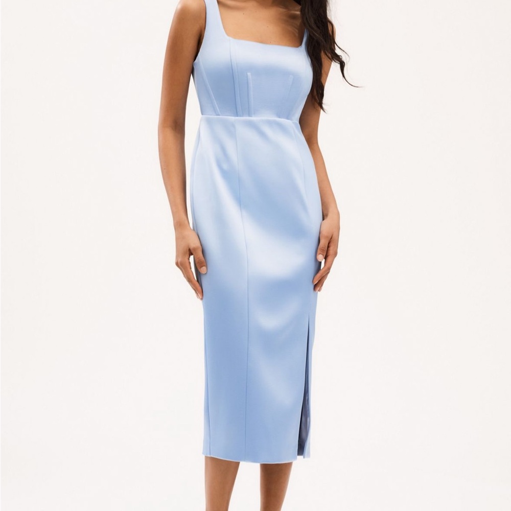 NWT BHLDN Ellie Square Neck Corset Midi Dress Light Blue 14